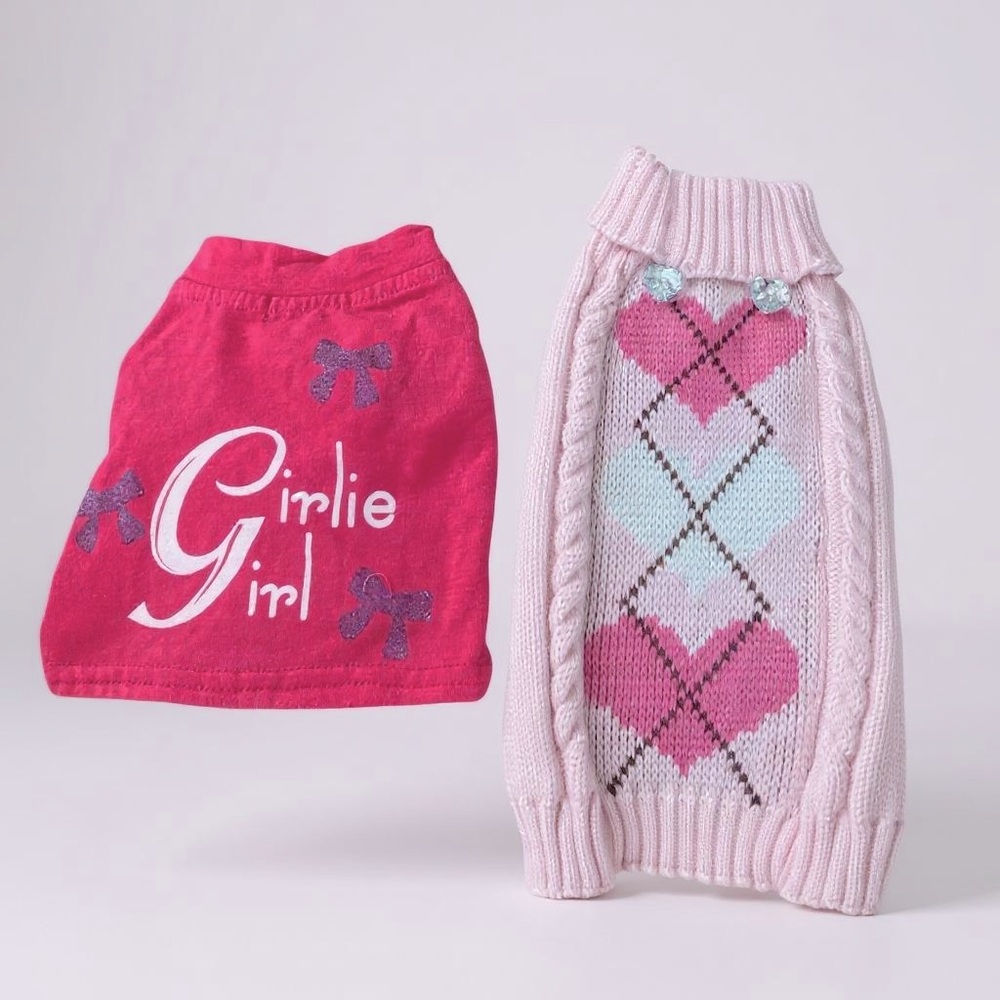 Lulupink DOG Argyle Bling Pet Knit Sweater Plus Adorable Pup Pink Shirt 
Sz XS